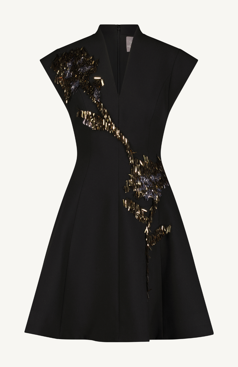 Fishing Lures Embroidered Stretch Twill Mini Dress