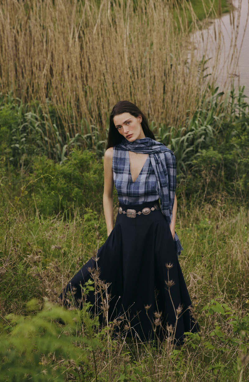 Plaid Linen Fringe Top