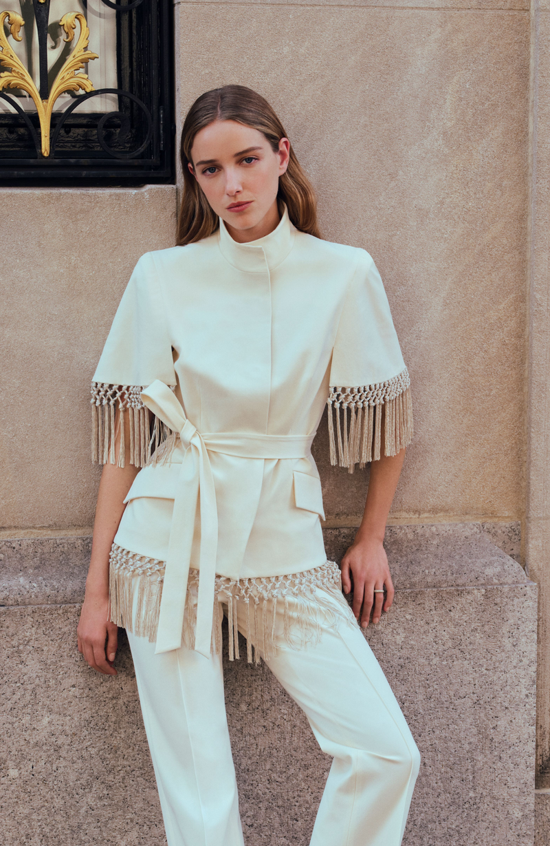Stretch Cotton Fringed Cape