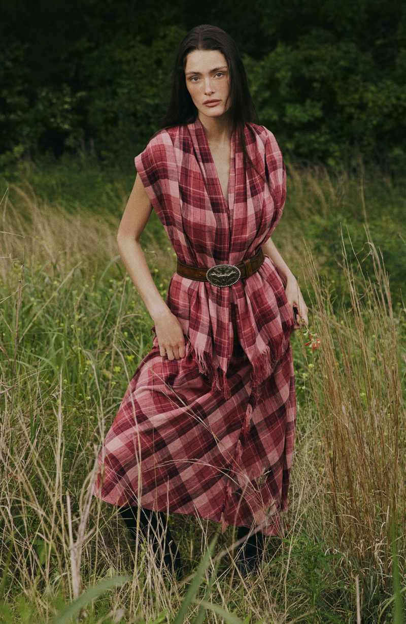 Plaid Linen Fringe Skirt