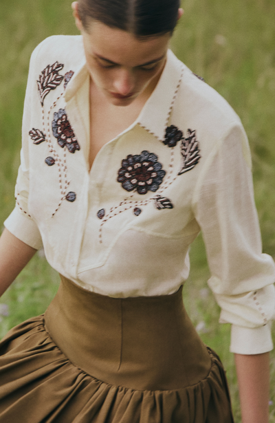 Floral Bugle Embroidered Voile Shirt