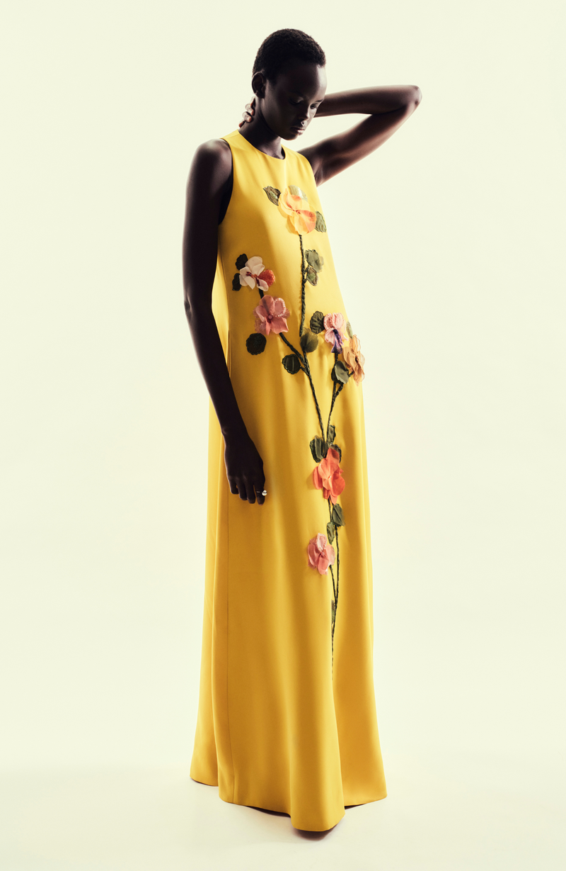 Fluid Crepe Floral Embroidery Francie Gown