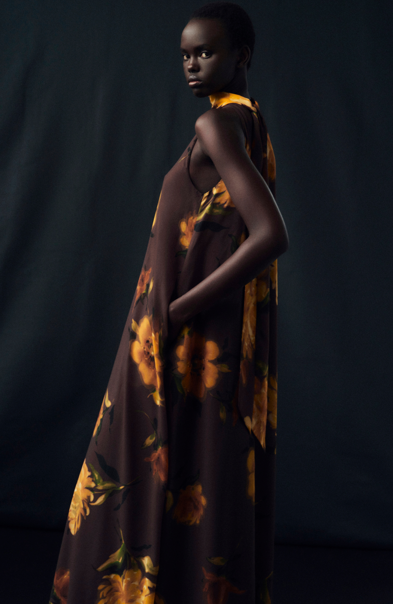 Floral Printed Chiffon Sleeveless Tie Neck Maxi Dress