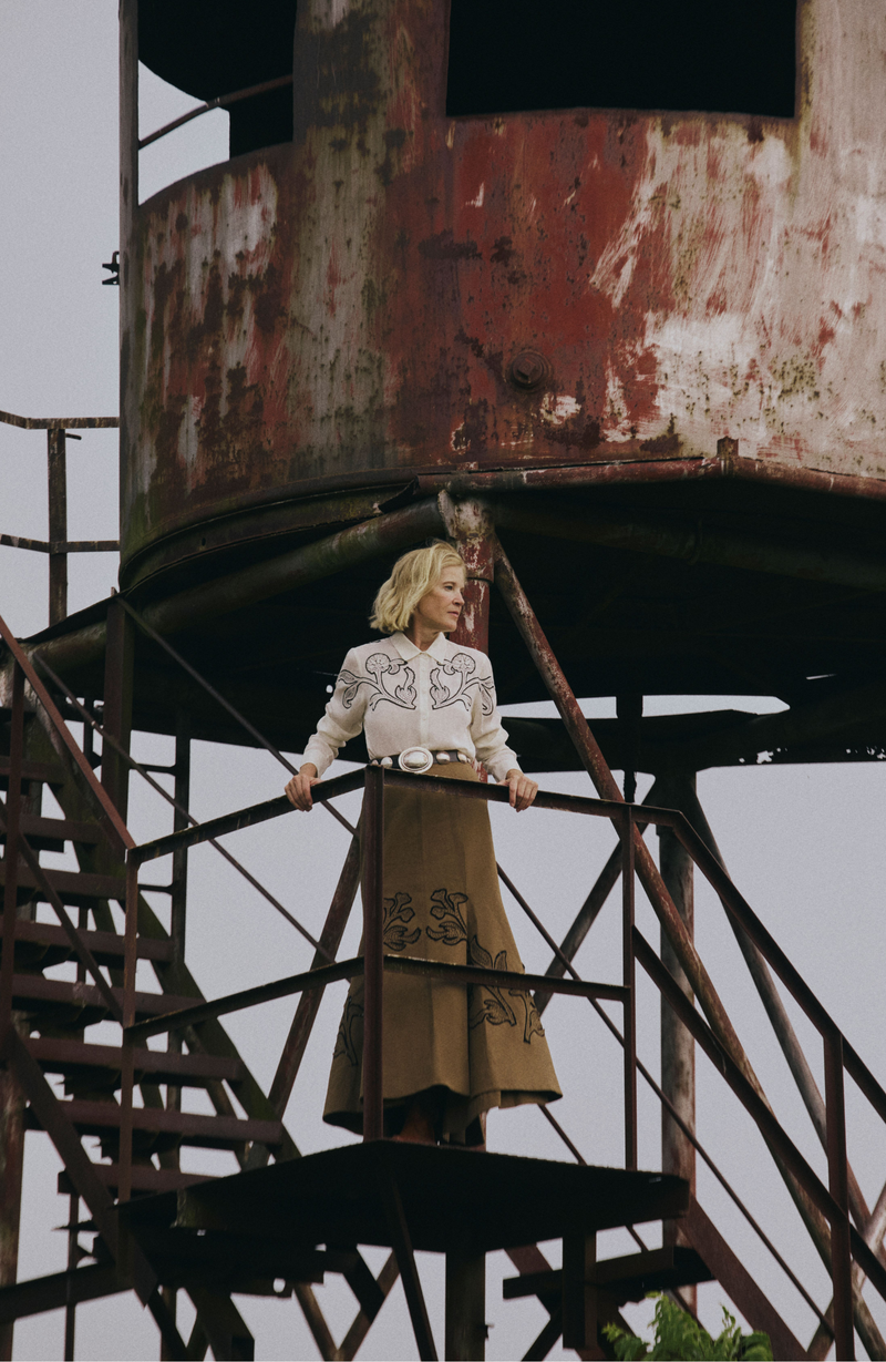 Floral Inlaid Rustic Stretch Cotton Skirt