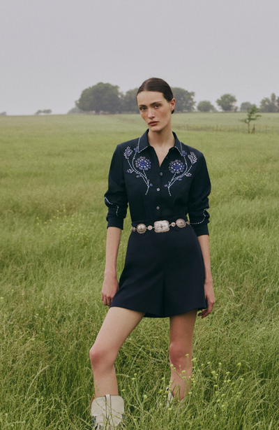Floral Bugle Embroidered Cotton Poplin Shirt