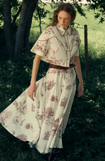 Reyrosa Cotton Leather Belted Skirt