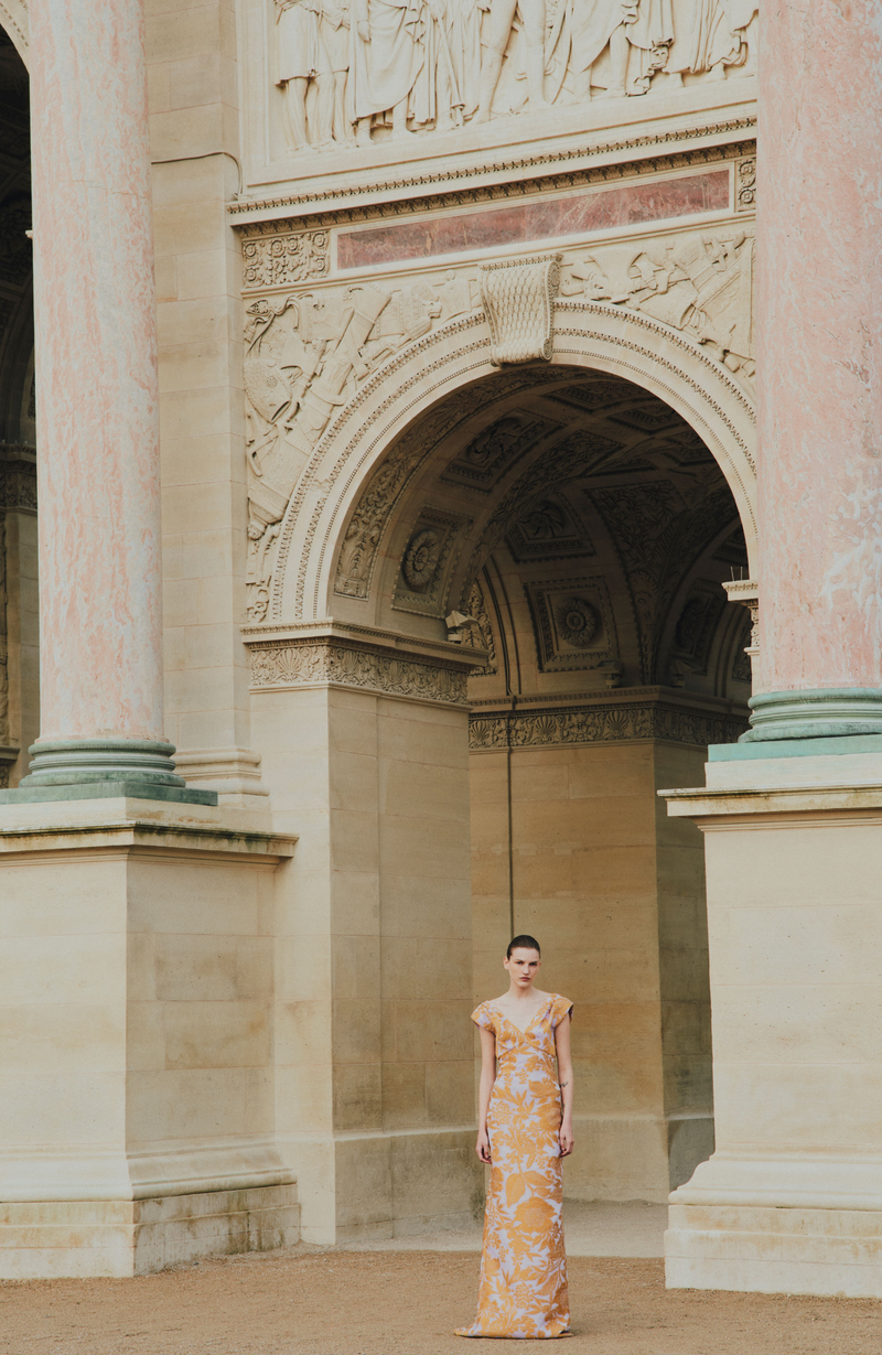 Floral Fil Coupe V-Neck Gown