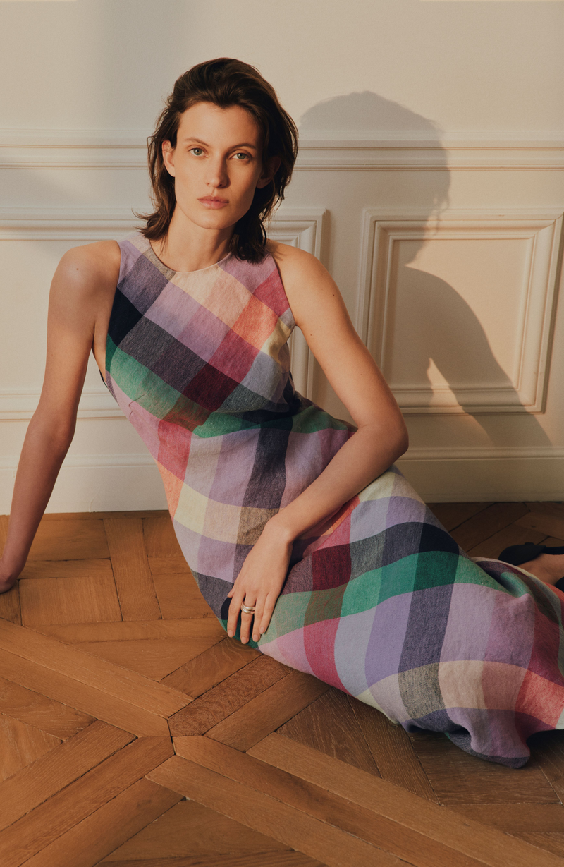 Plaid Linen Midi Dress – Lela Rose
