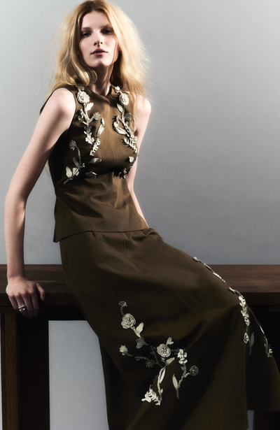 Leather Floral Embroidered Rustic Stretch Cotton Top