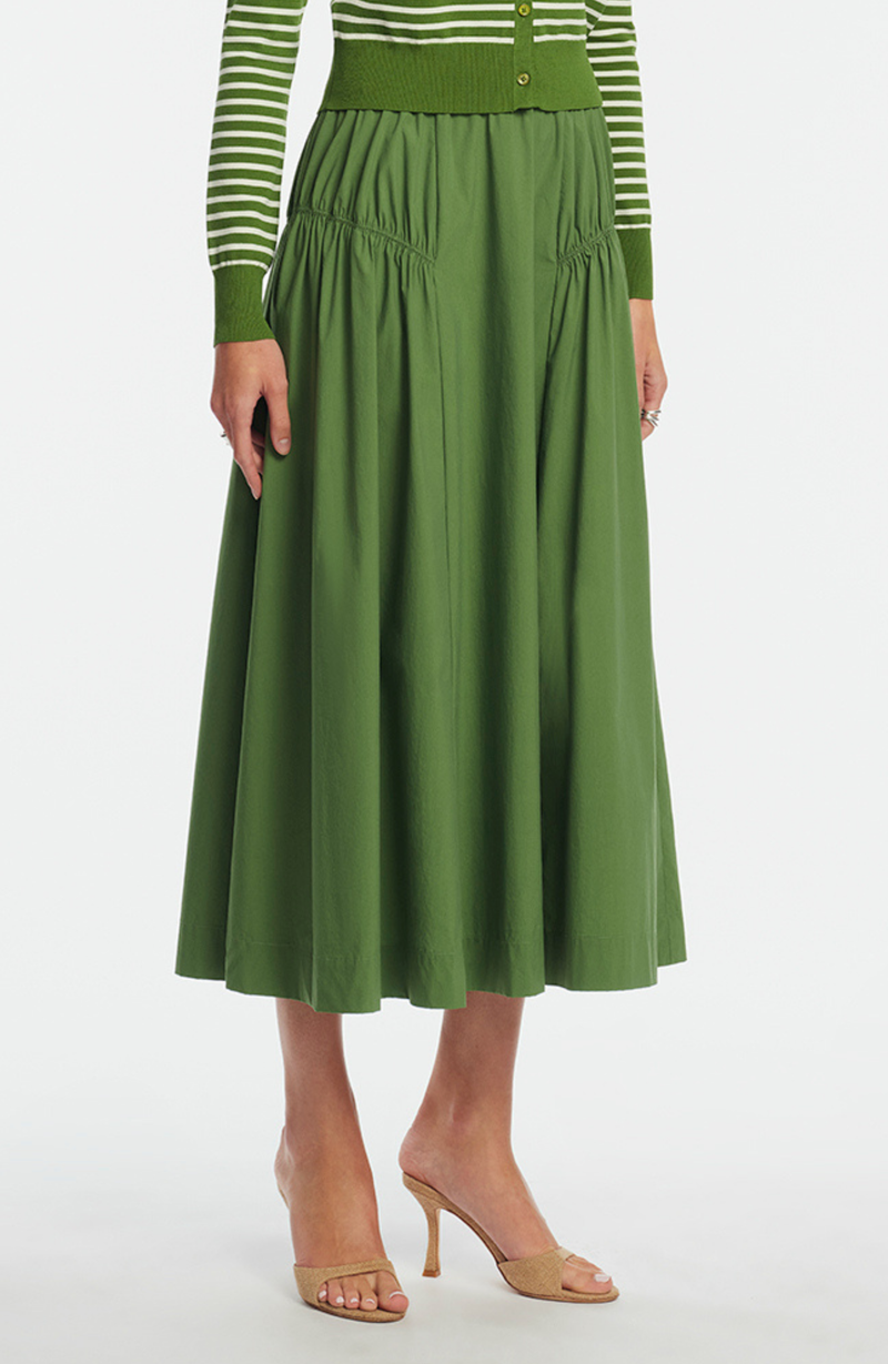 Tech Poplin Shirred Skirt