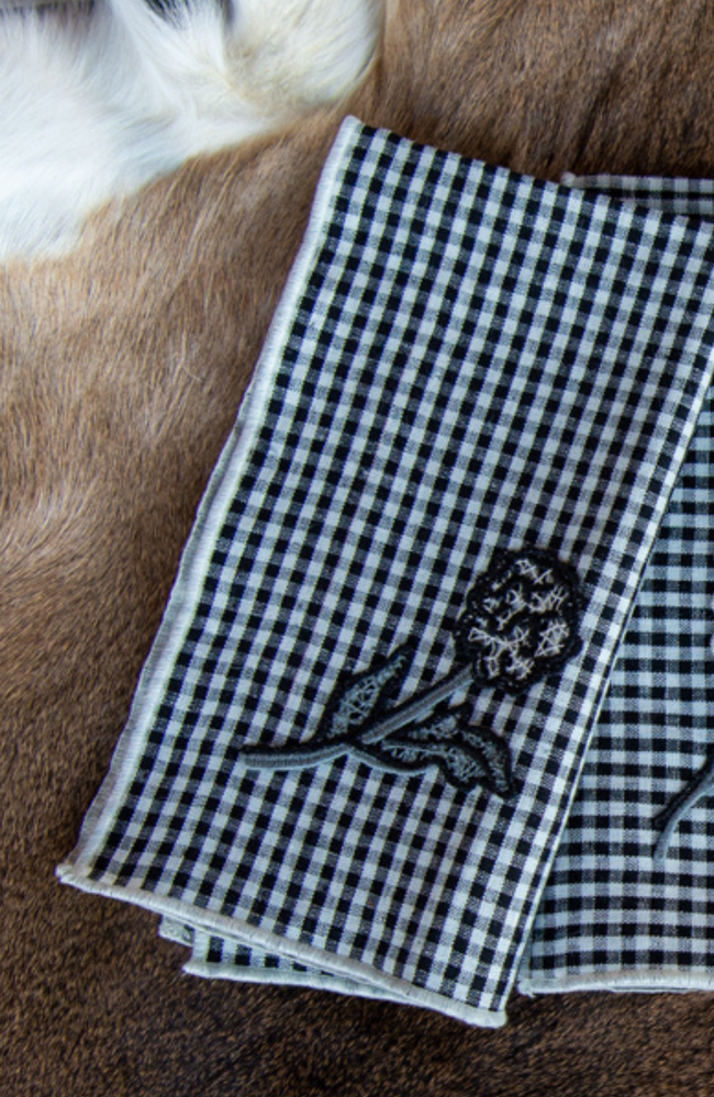 Embroidered Gingham Linen Napkins