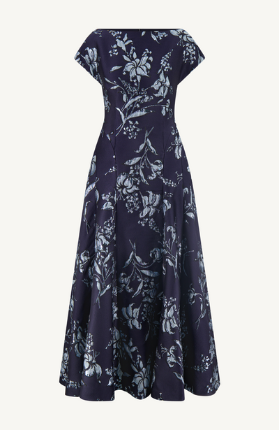 Metallic Floral Jacquard Seam Detail Dress