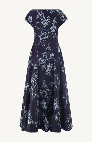Lela Rose Metallic Floral Jacquard Seam Detail Dress - Black