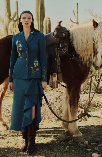 Floral Applique Denim Heron Jacket