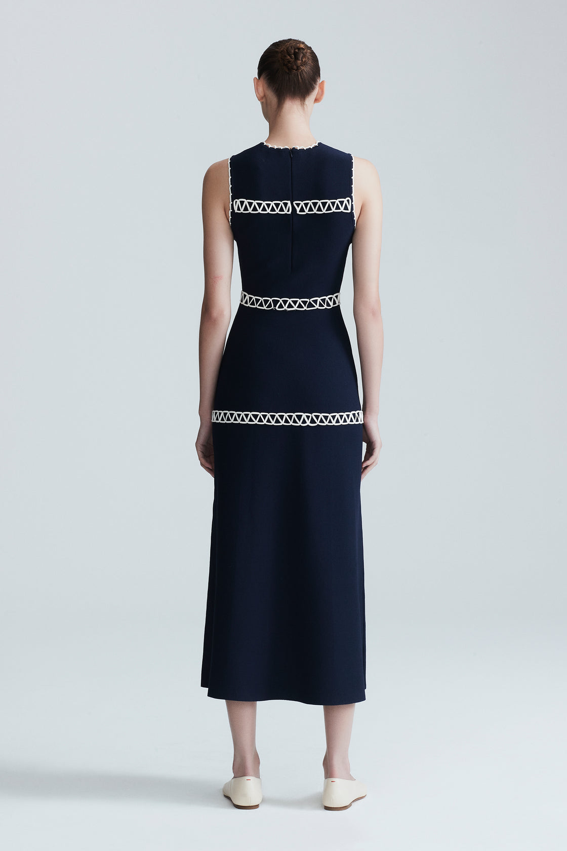 Tiered Embroidered Knit Sleeveless Midi Dress