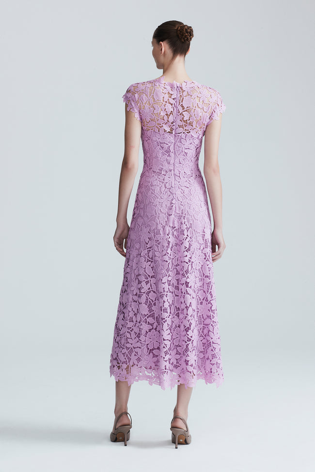 Floral Guipure Lace Full Skirt Midi Dress