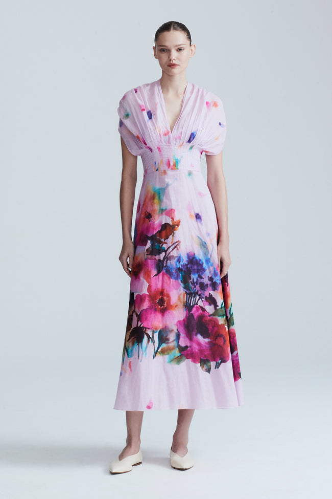 Watercolor Floral Cotton Voile Isabel Dress