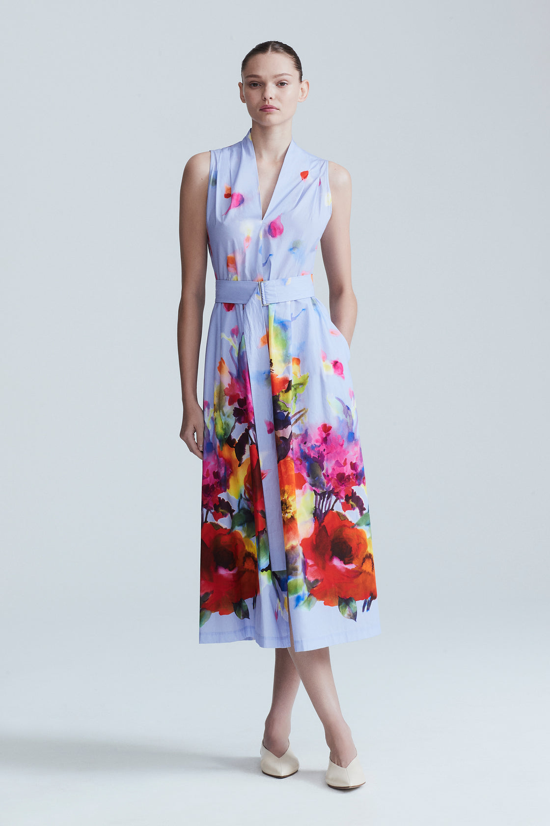 Watercolor Floral Poplin Margot Dress