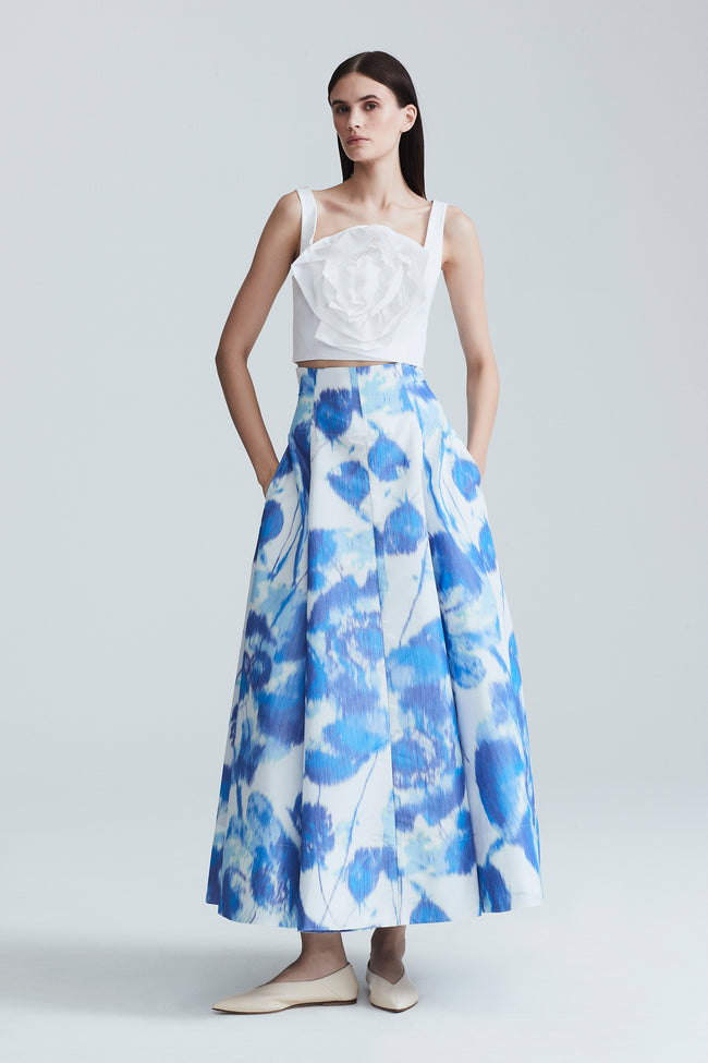 Warp Print Chine High Waisted Full Skirt