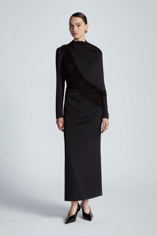 Washed Satin Long Sleeve A-Line Dress