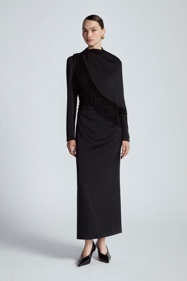Washed Satin Long Sleeve A-Line Dress