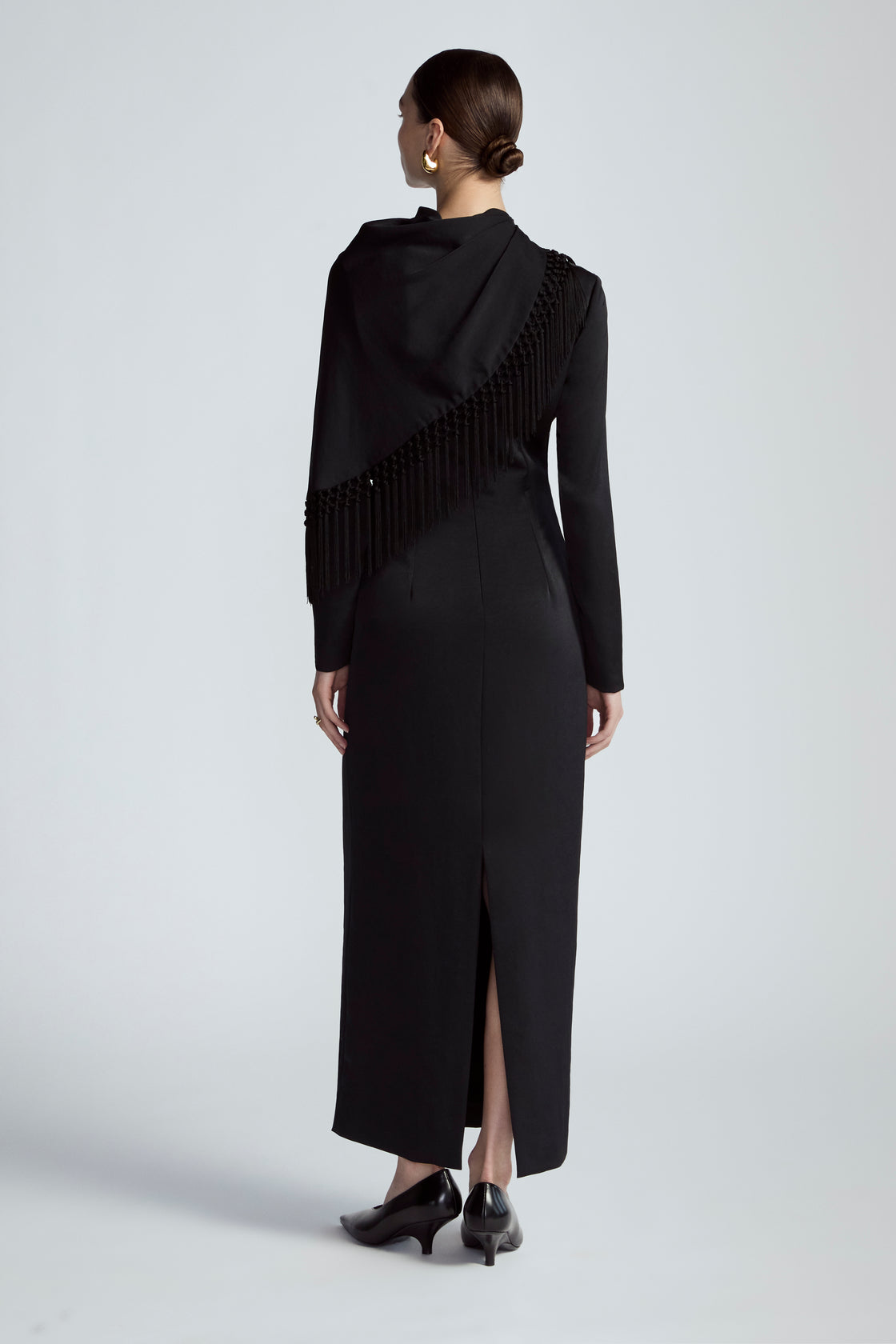 Washed Satin Long Sleeve A-Line Dress