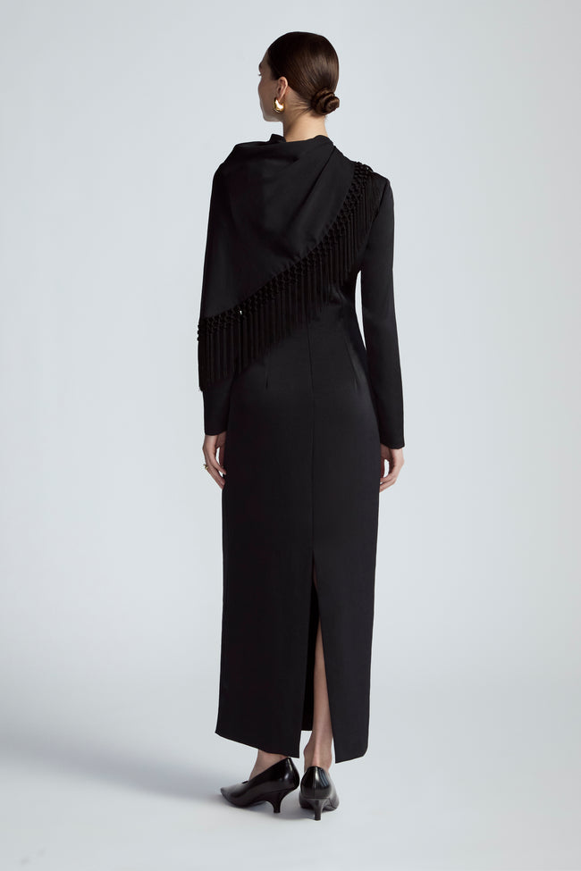 Washed Satin Long Sleeve A-Line Dress
