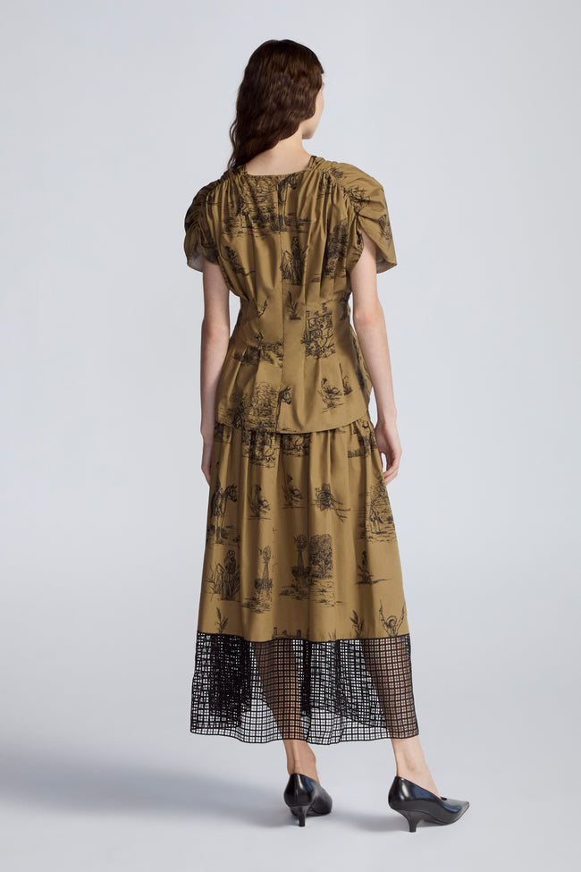 Cotton Reyrosa Toile Lace Hem Skirt