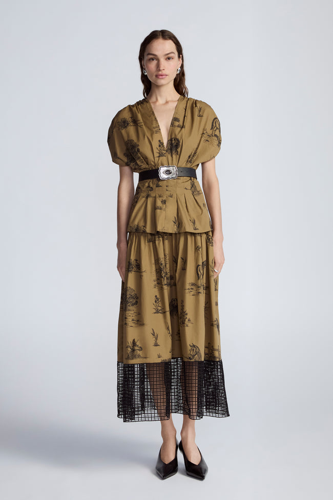 Cotton Reyrosa Toile Lace Hem Skirt