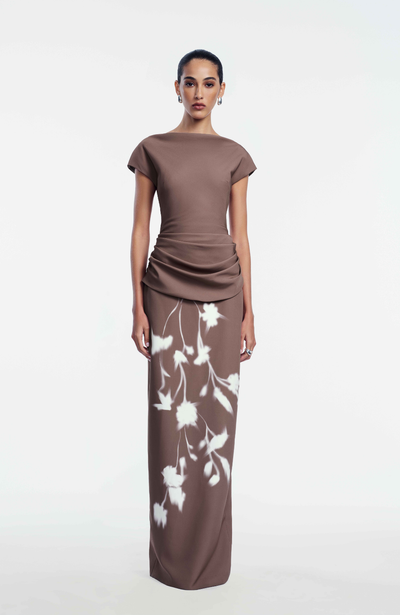 Floral Crepe Boat Neck Gown