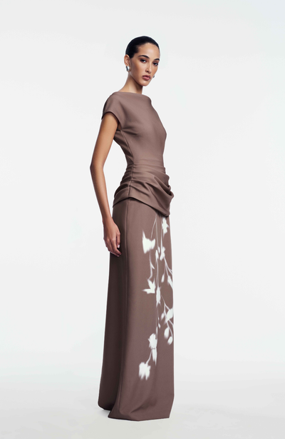 Floral Crepe Boat Neck Gown