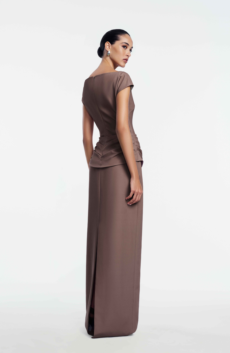 Floral Crepe Boat Neck Gown