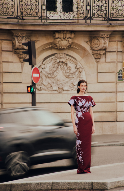 Rose Fil Coupe Column Gown