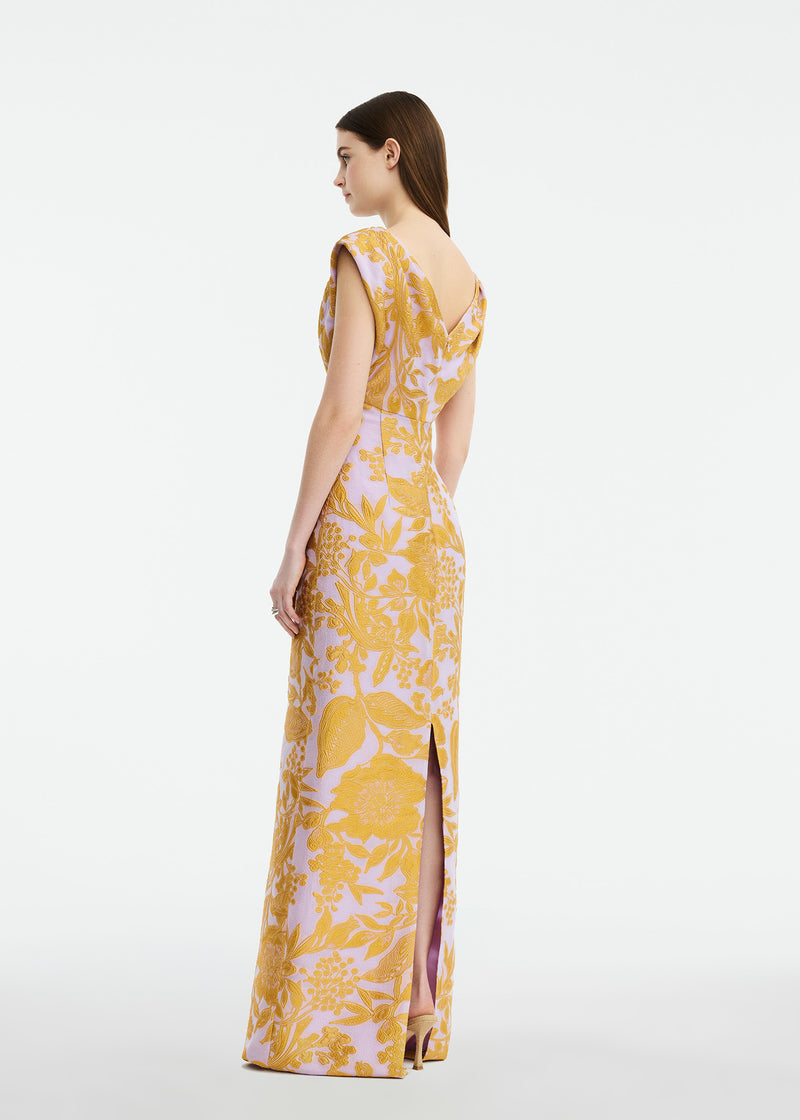 Floral Fil Coupe V-Neck Gown Peony Multi / 16 / PF269603