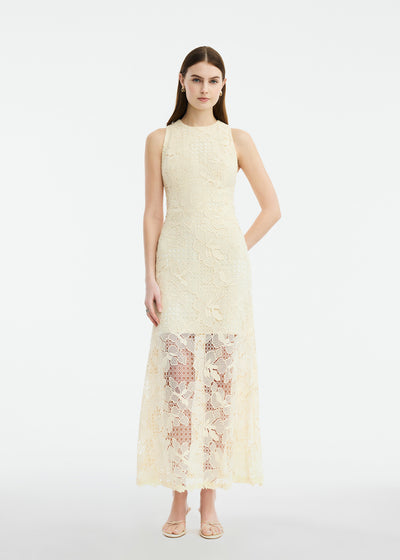 Lattice Guipure Lace Midi Dress