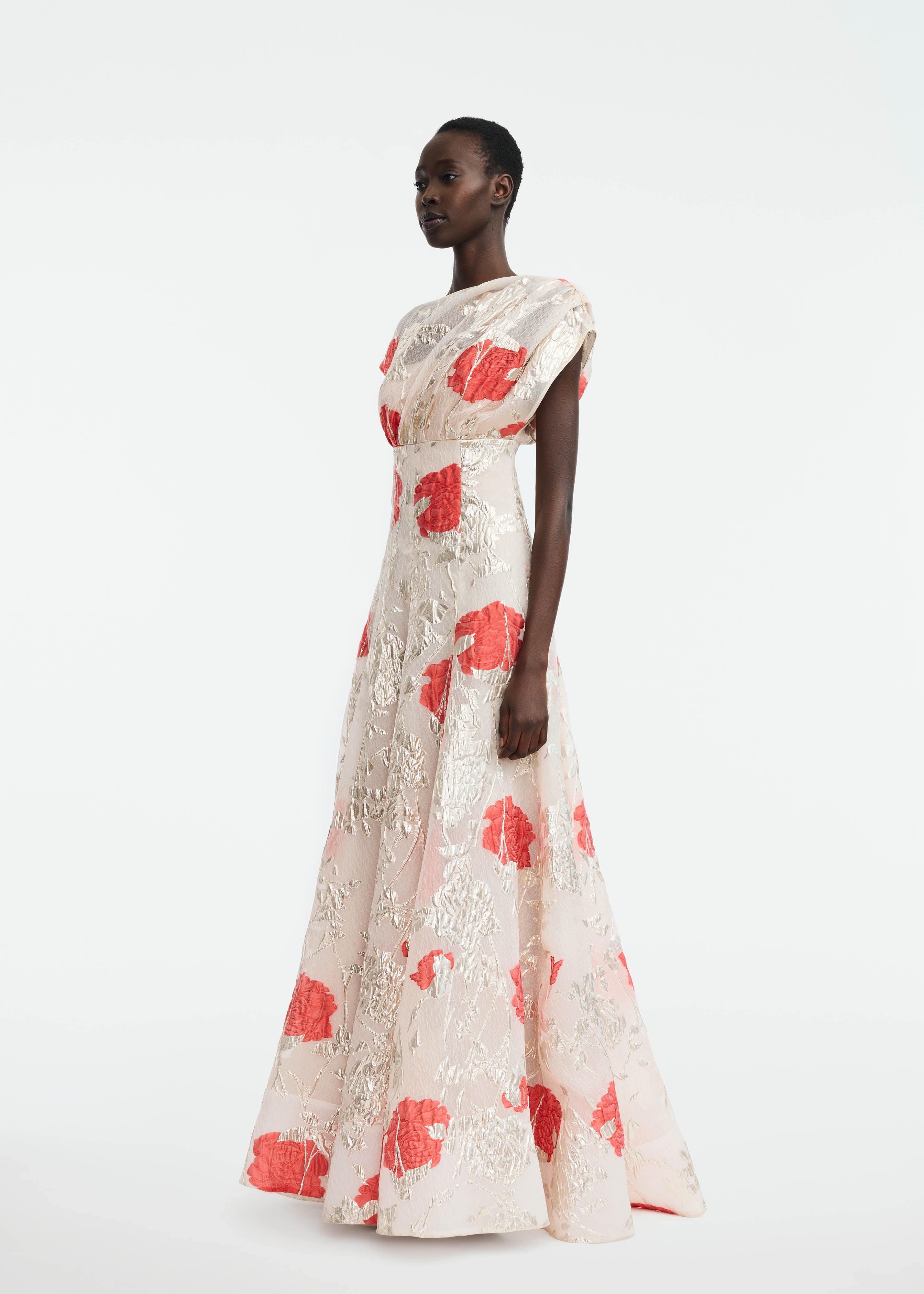 Floral Fil Coupe Draped Shoulder Pleated Gown – Lela Rose
