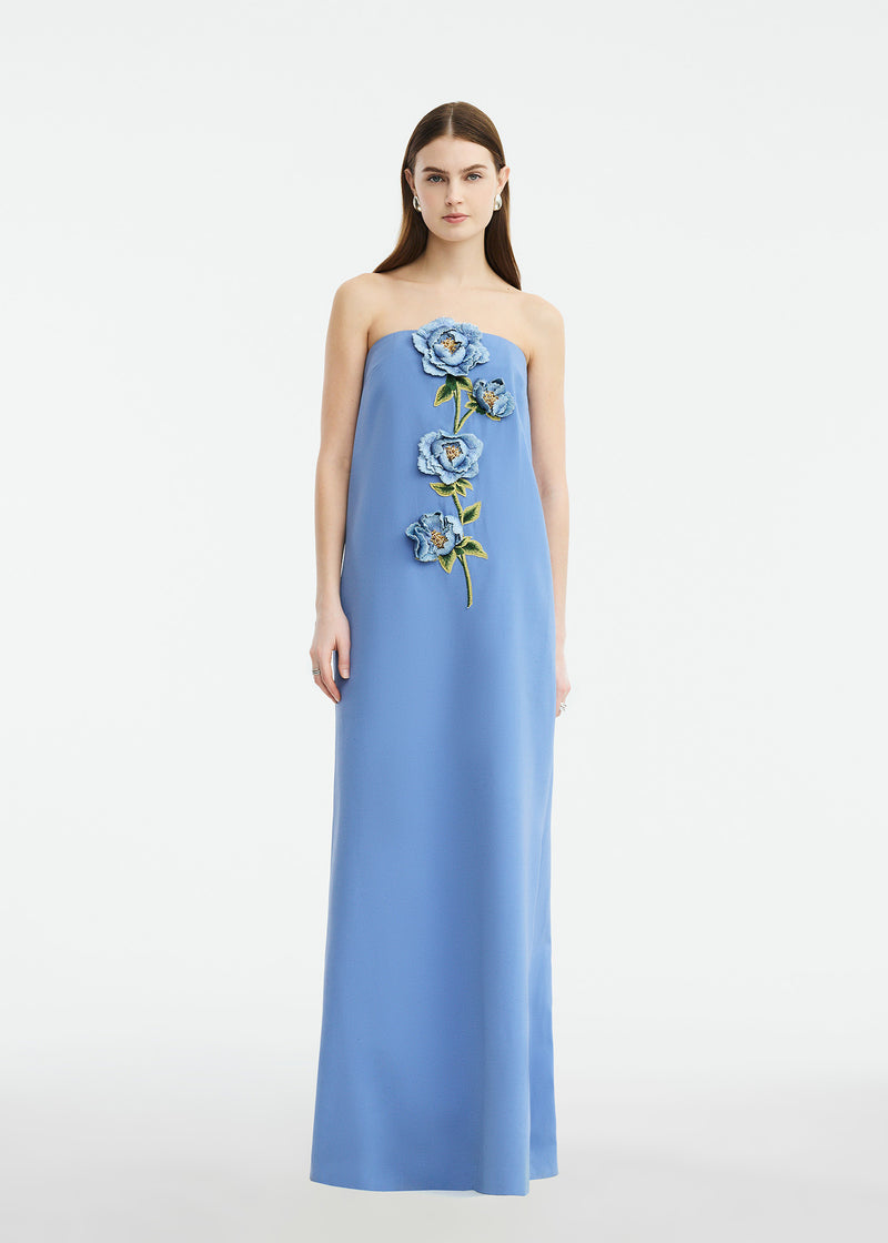 3D Peony Embroidered Faille Gown Lela Rose 3D Peony Embroidered Faille Gown Lela Rose
