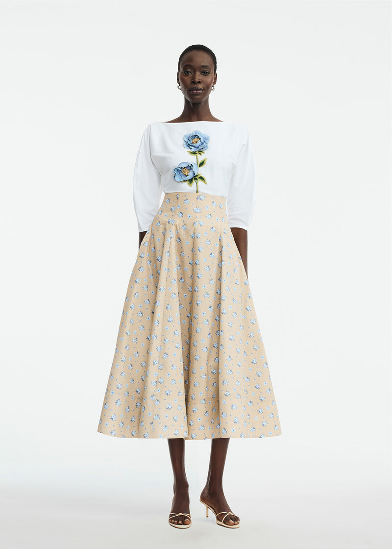 3D Peony Embroidered Cotton Poplin Top