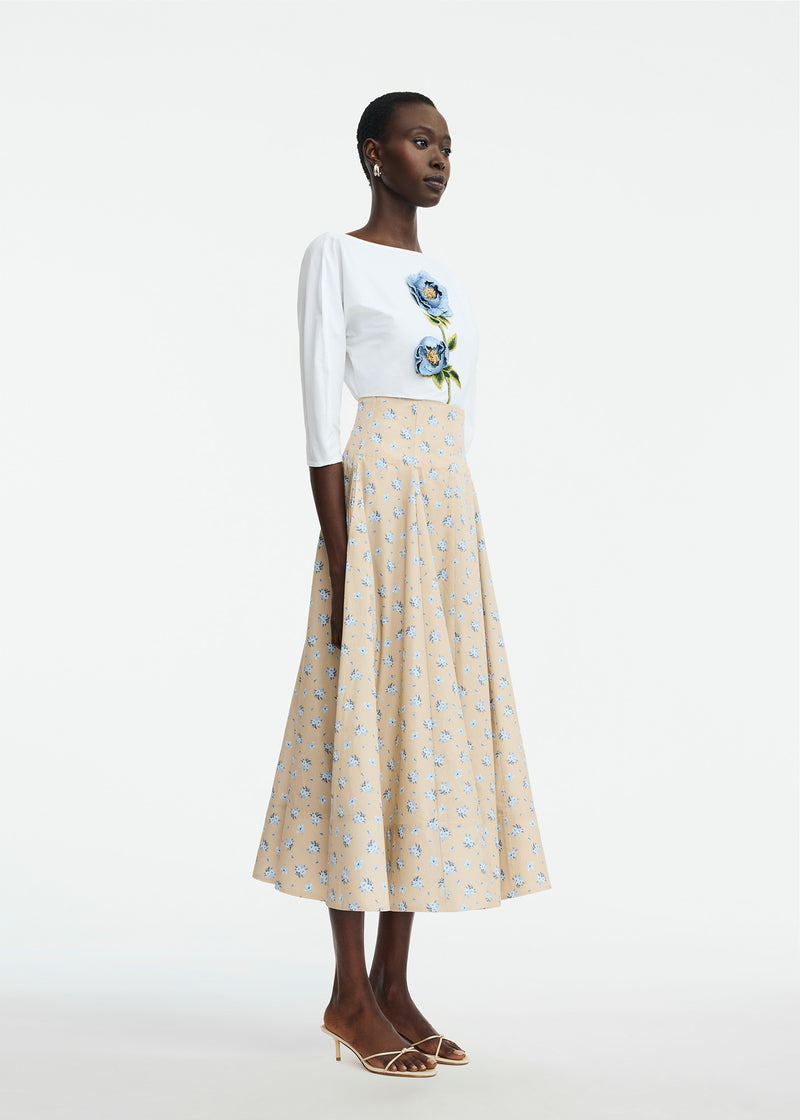 3D Peony Embroidered Cotton Poplin Top