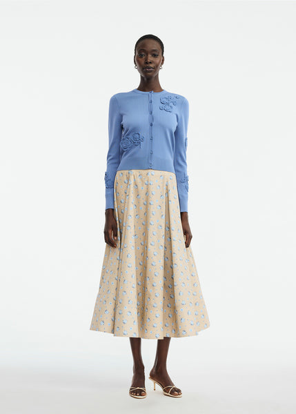 トップス treaturself rose cardigan blue Crochet Applique Knit Cardigan – Lela Rose