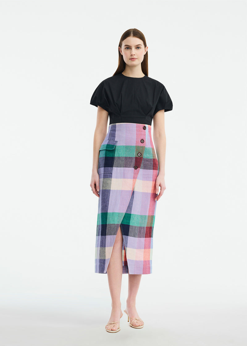 Plaid Linen Asymmetrical Skirt