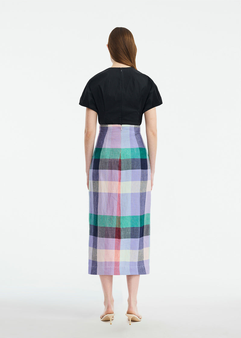 Plaid Linen Asymmetrical Skirt