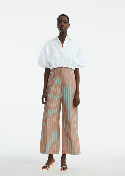 Striped Heathered Cotton Cropped Pant