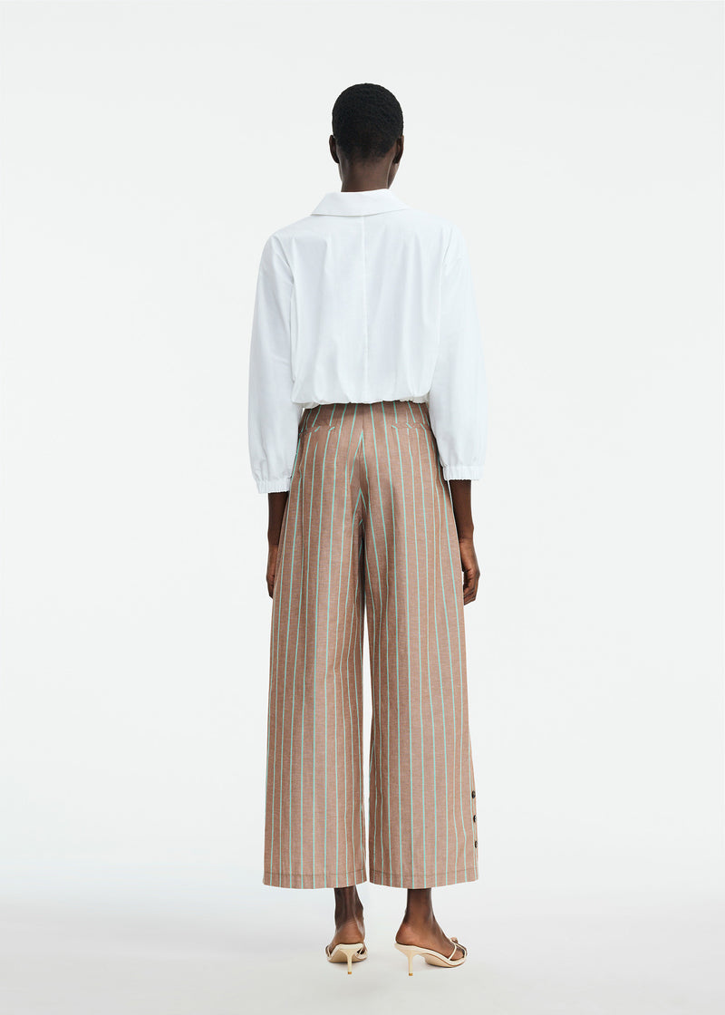 Striped Heathered Cotton Cropped Pant