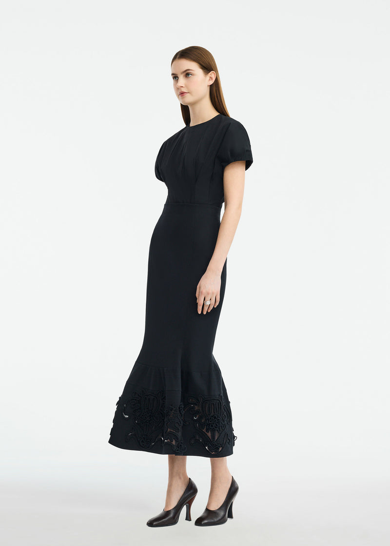 Cord Embroidered Stretch Cotton Trumpet Skirt