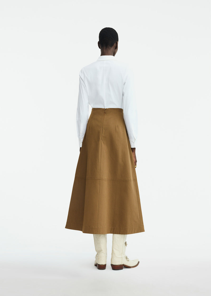 Leather Floral Embroidered Rustic Stretch Cotton Skirt