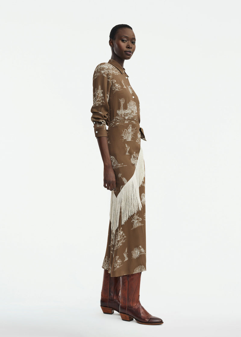 Reyrosa Georgette Fringe Midi Skirt