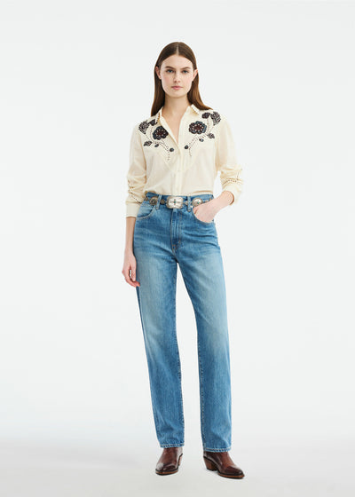 Floral Bugle Embroidered Voile Shirt