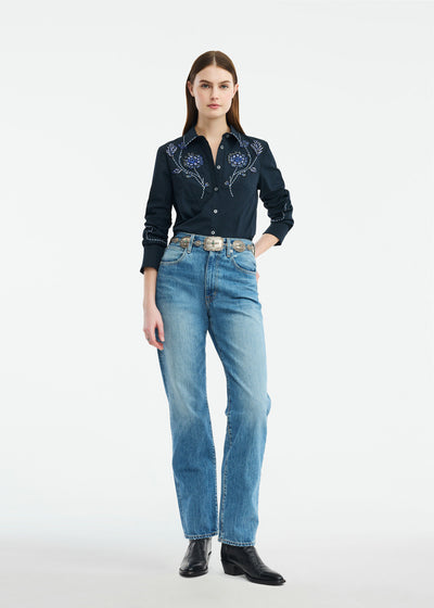 Floral Bugle Embroidered Cotton Poplin Shirt