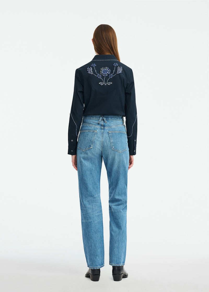 Floral Bugle Embroidered Cotton Poplin Shirt